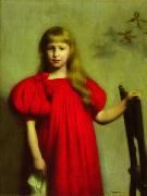 Pankiewicz, Jozef Portrait of a girl in a red dress oil on canvas